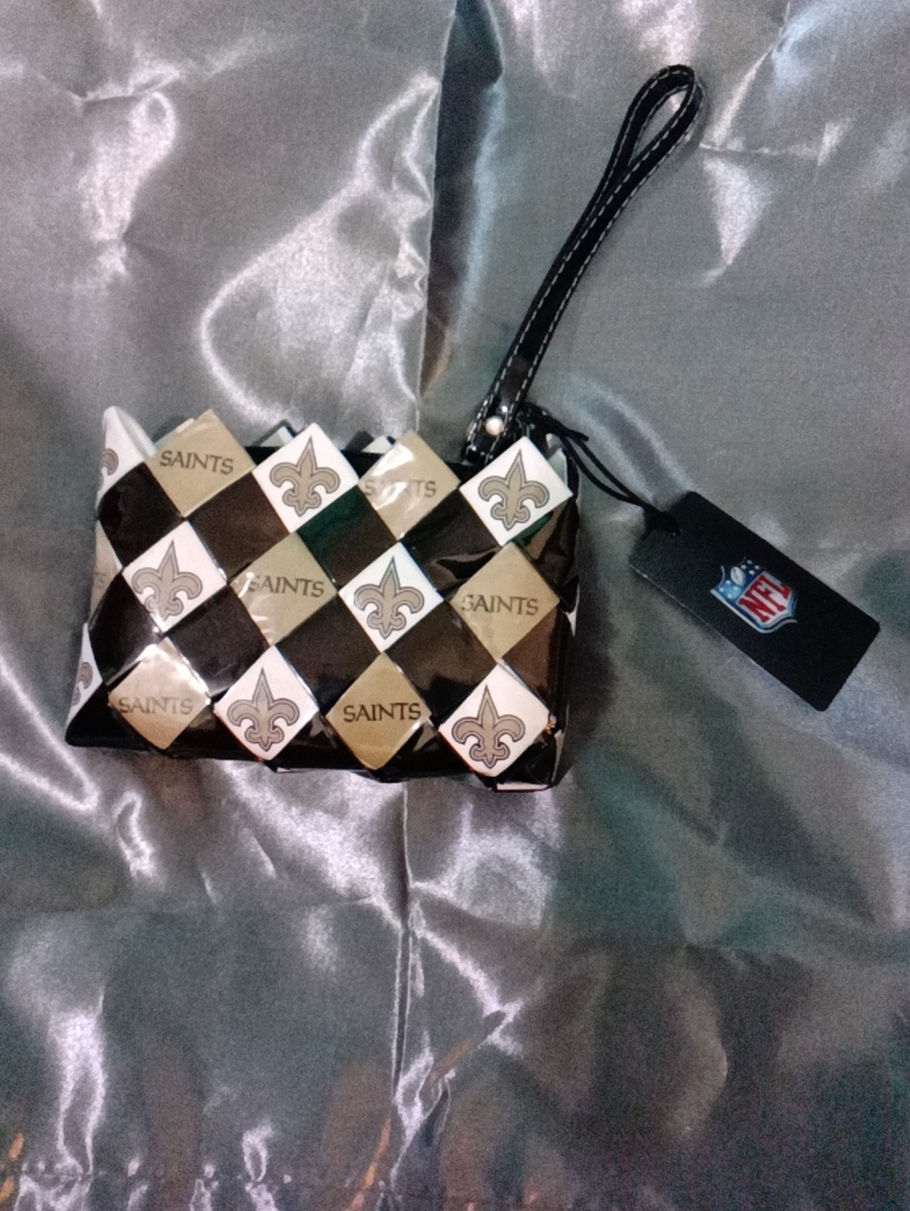NFL New Orleans Saints Black , Gold & White Woven Wristlet NWT